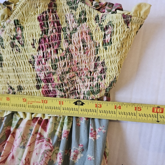 Free People Blue Bell Maxi Dress Layered Ruffles Multi Colored Smocked, L - Picture 15 of 16